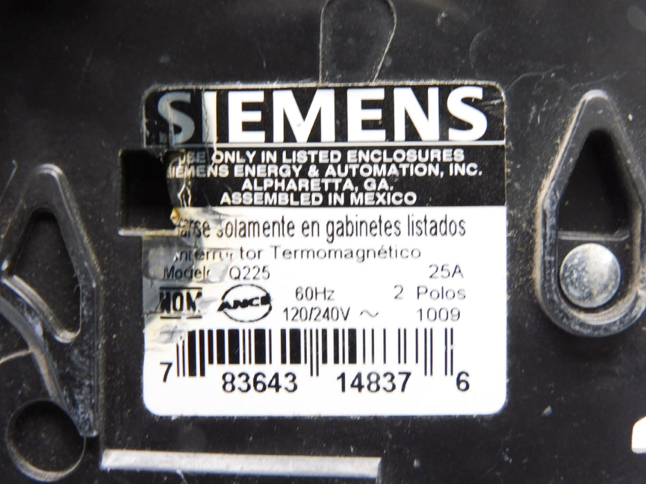 SIEMENS Q225 25A 120/240V UNMP