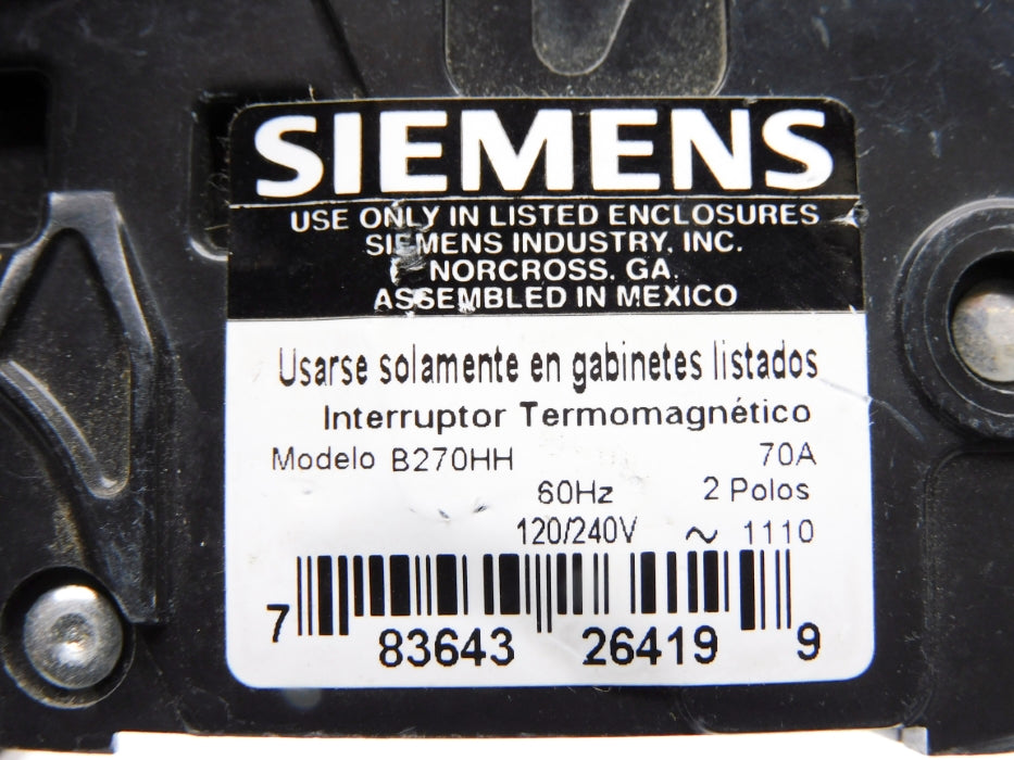 SIEMENS B270HH 70A 120/240V (AS PICTURED) UNMP