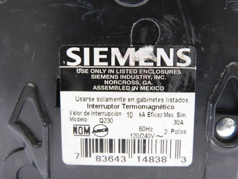 SIEMENS Q230 30A 120/240V (AS PICTURED) UNMP