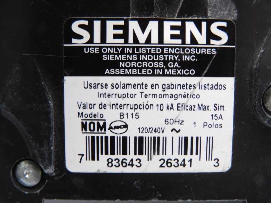 SIEMENS B115 15A 120/240V UNMP