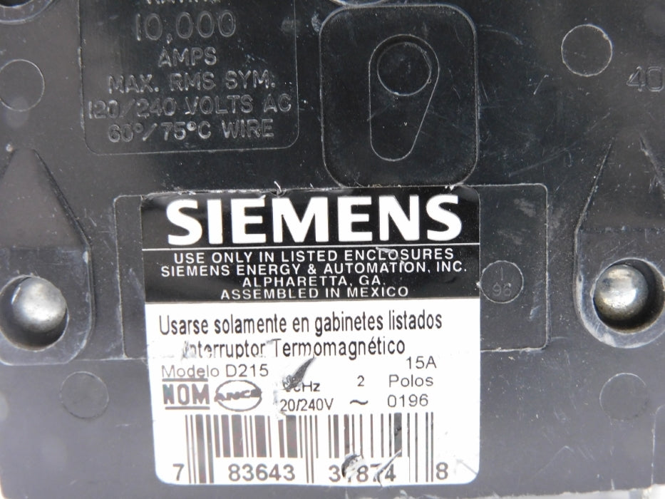 SIEMENS D215 15A 120/240V UNMP