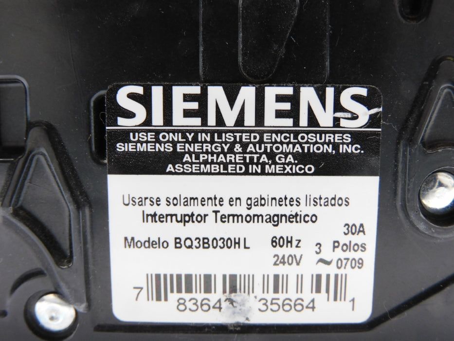 SIEMENS BQ3B030HL 30A 240V UNMP