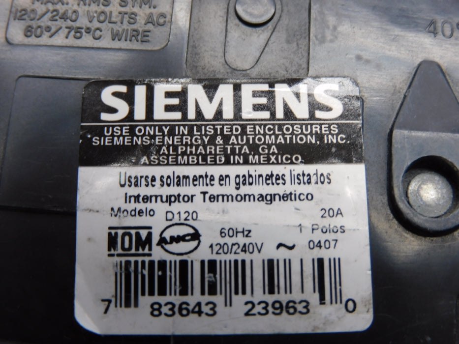 SIEMENS D120 20A 120/240V UNMP