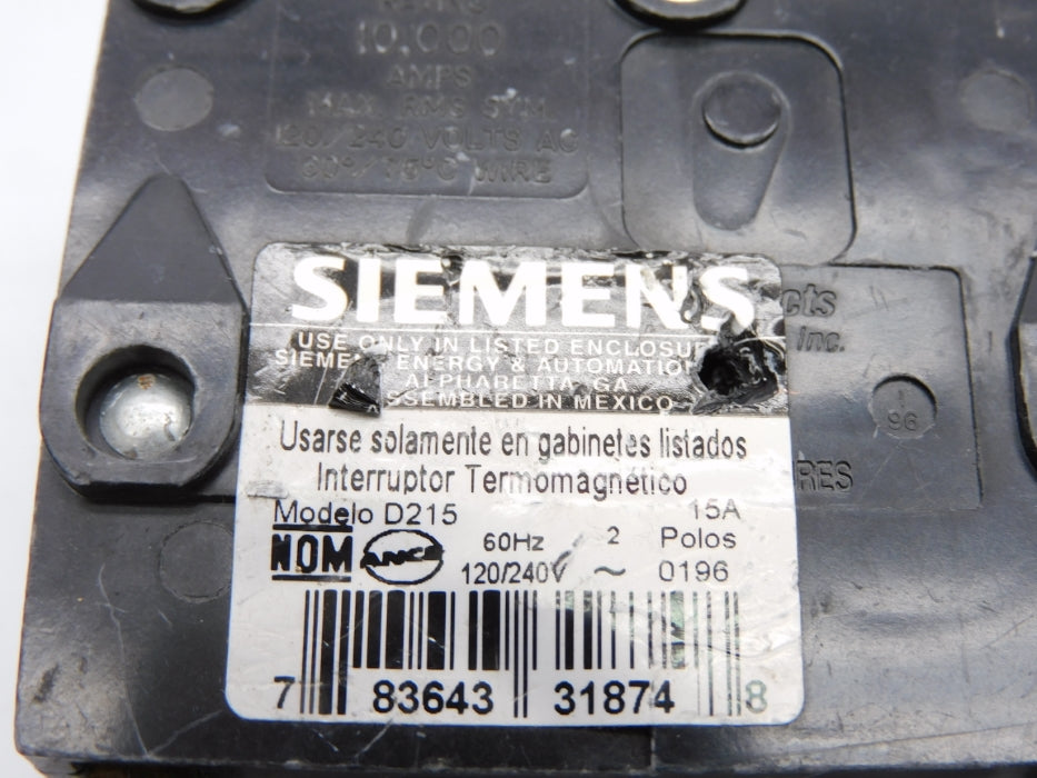 SIEMENS D215 15A 120/240V (AS PICTURED) NSNP