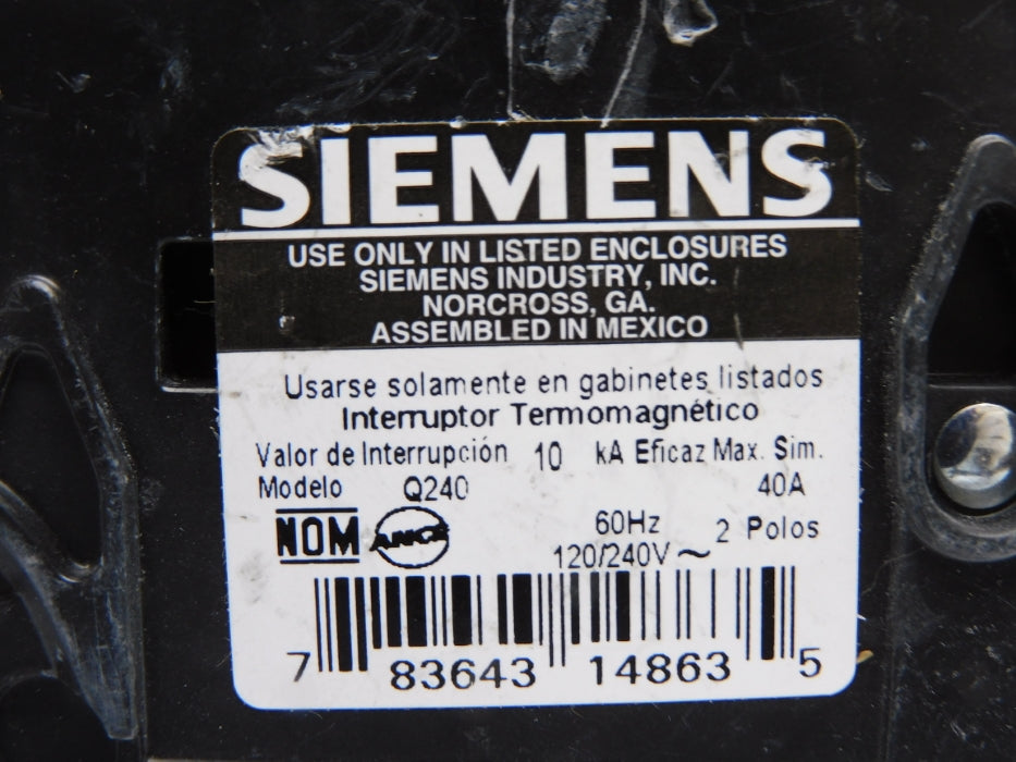 SIEMENS Q240 40A 120/240V (AS PICTURED) UNMP
