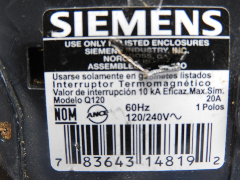 SIEMENS Q120 20A 120/240V (AS PICTURED) NSNP