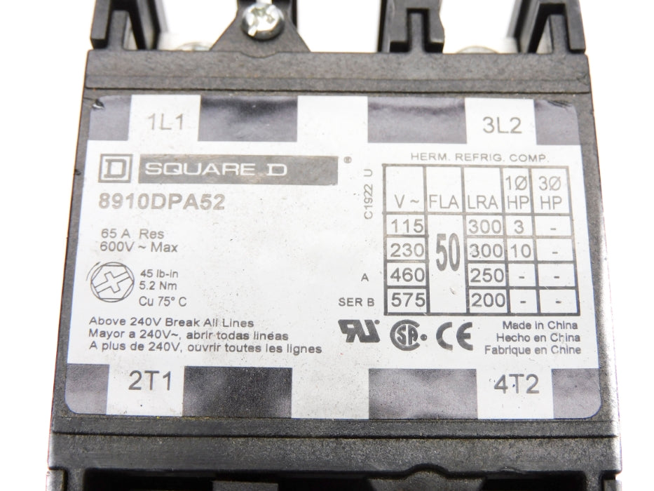 SQUARE D 8910DPA52 SER. B 120/110V UNMP