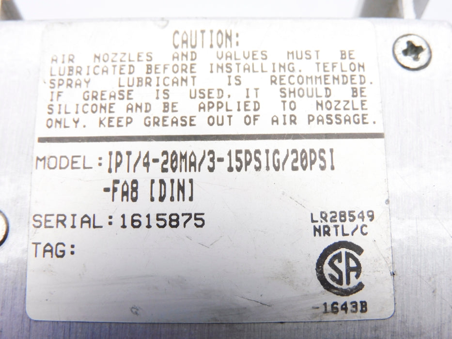 MOORE INDUSTRIES IPT/4-20MA/3-15PSIG/20PSI-FA8[DIN] NSNP