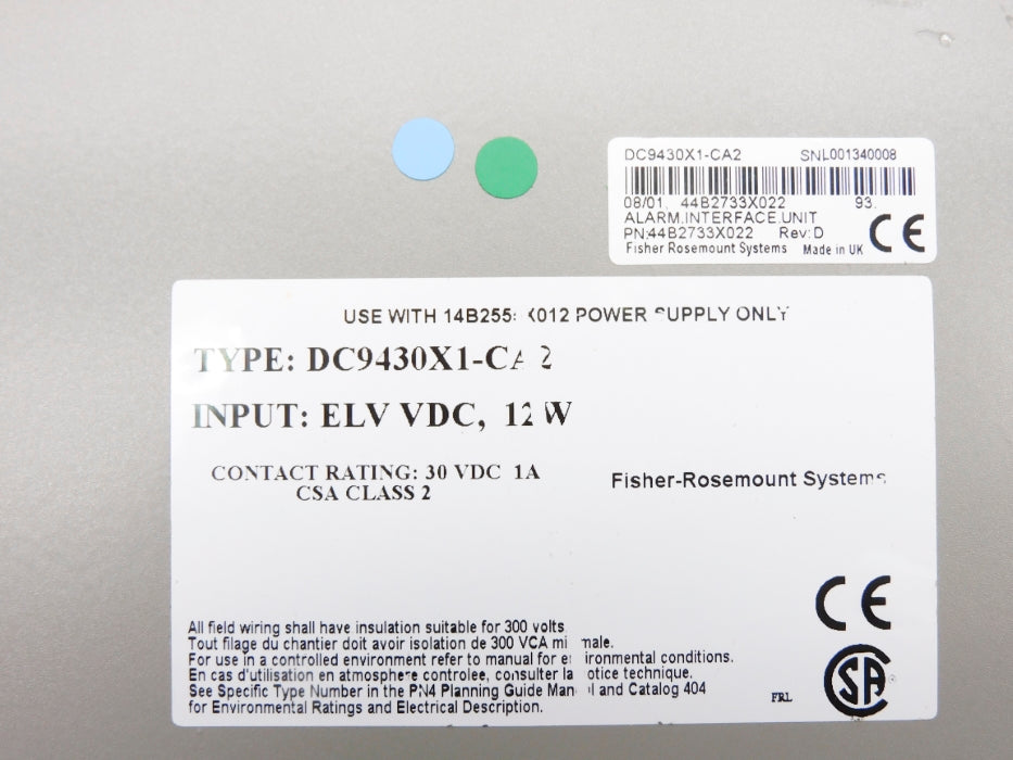 FISHER ROSEMOUNT DC9430X1-CA2 44B2733X022 NSNP