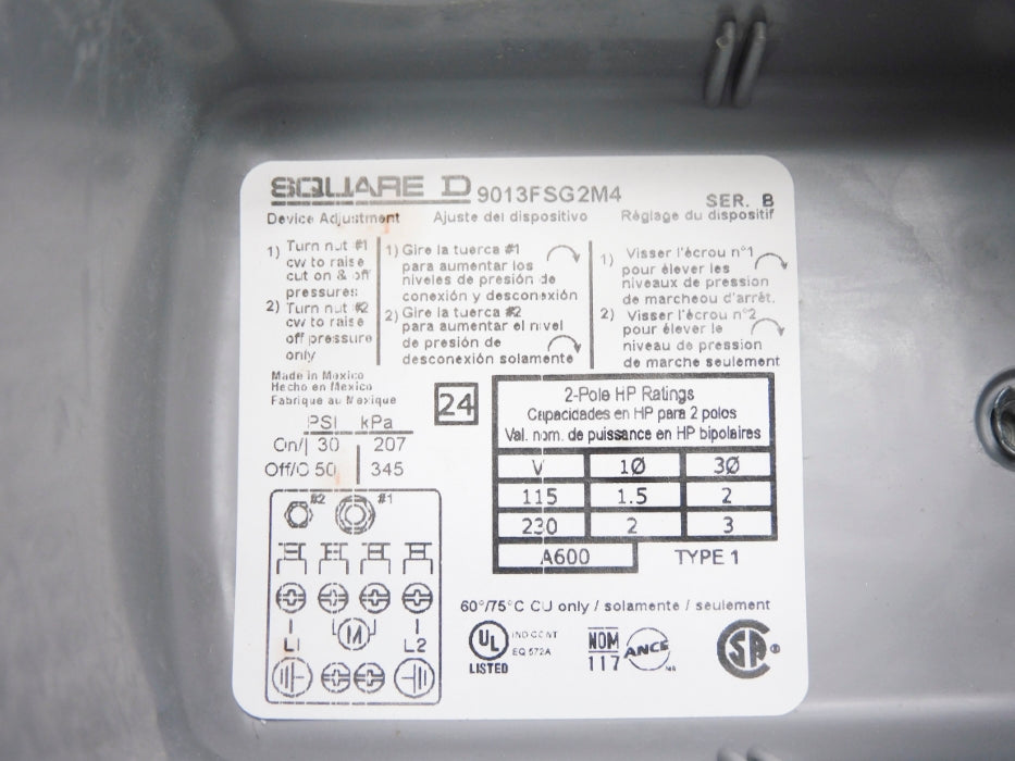 SQUARE D 9013FSG2M4 SER. B 30/50PSI UNMP