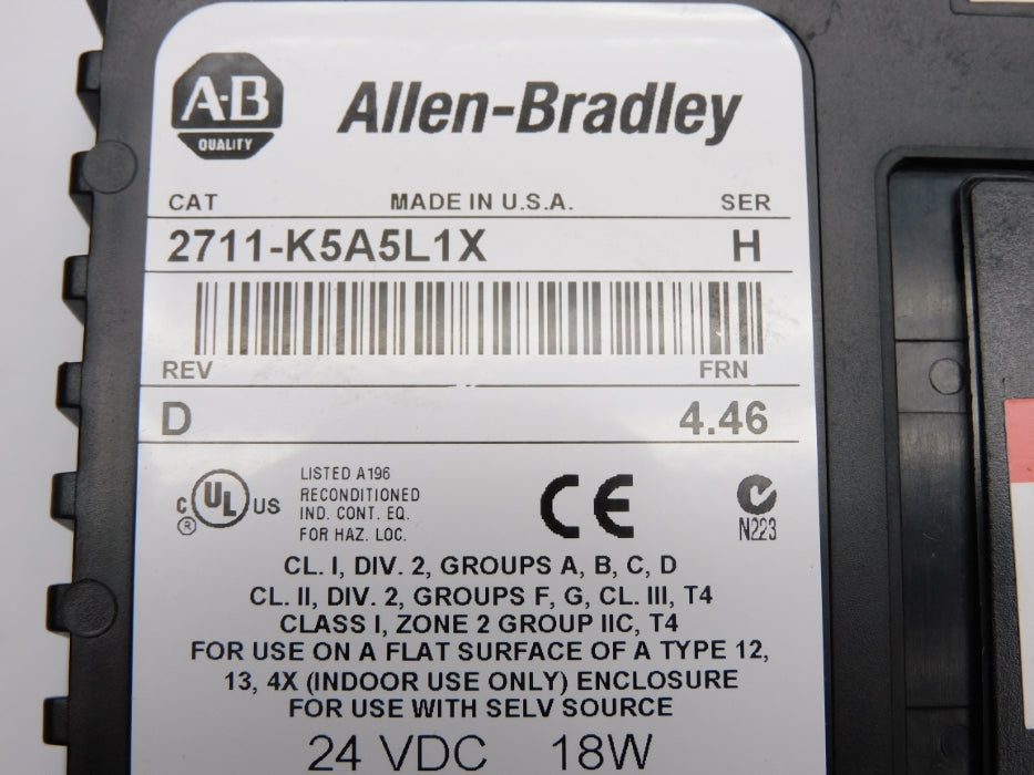 ALLEN BRADLEY 2711-K5A5L1X SER. H F/W 4.46 REMAN