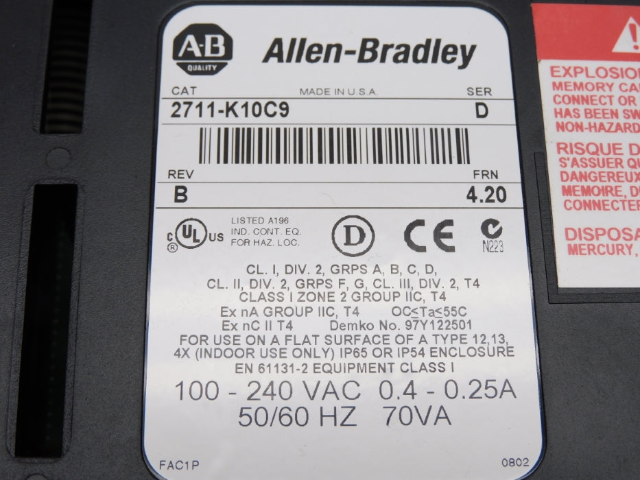 ALLEN BRADLEY 2711-K10C9 SER. D F/W 4.20 UNMP
