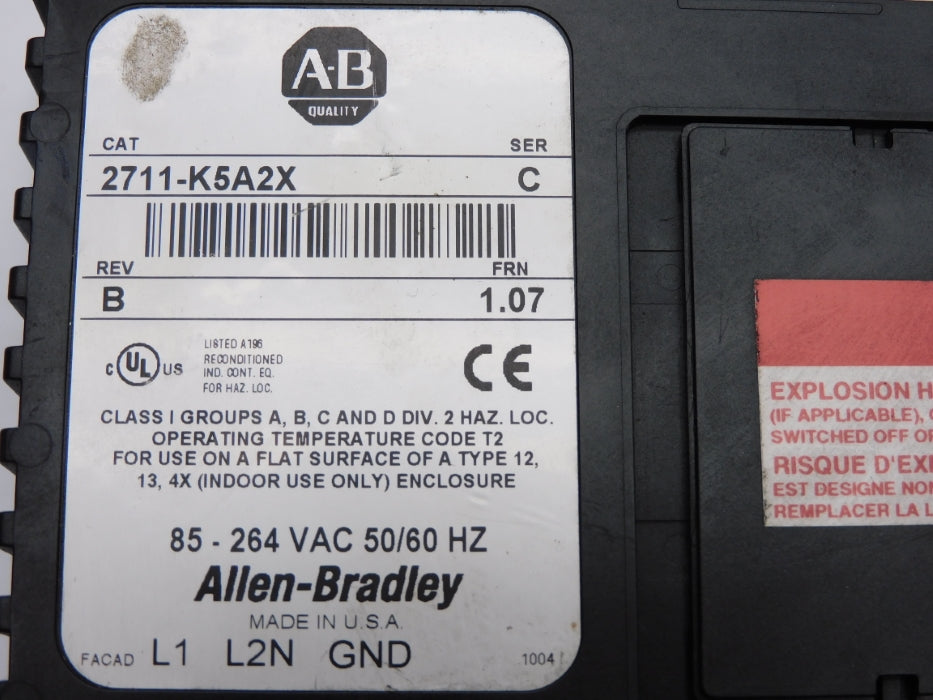 INDUSTRIAL SPARE PART 2711-K5A2X SER. C 85-264VAC F/W 1.07 REMAN