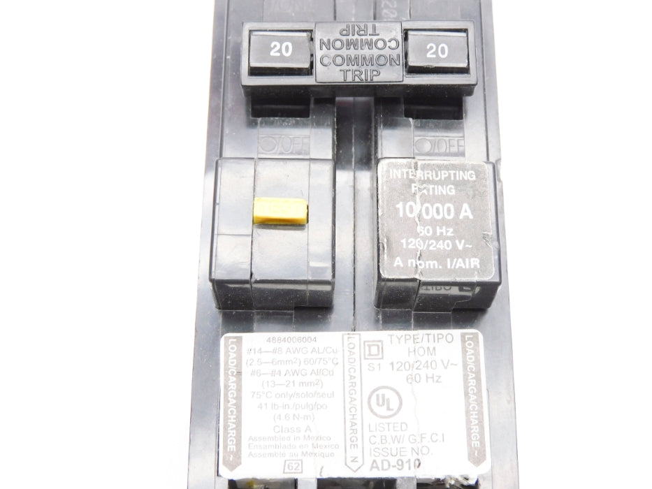 SQUARE D HOM220GFI 20A 120/240V UNMP