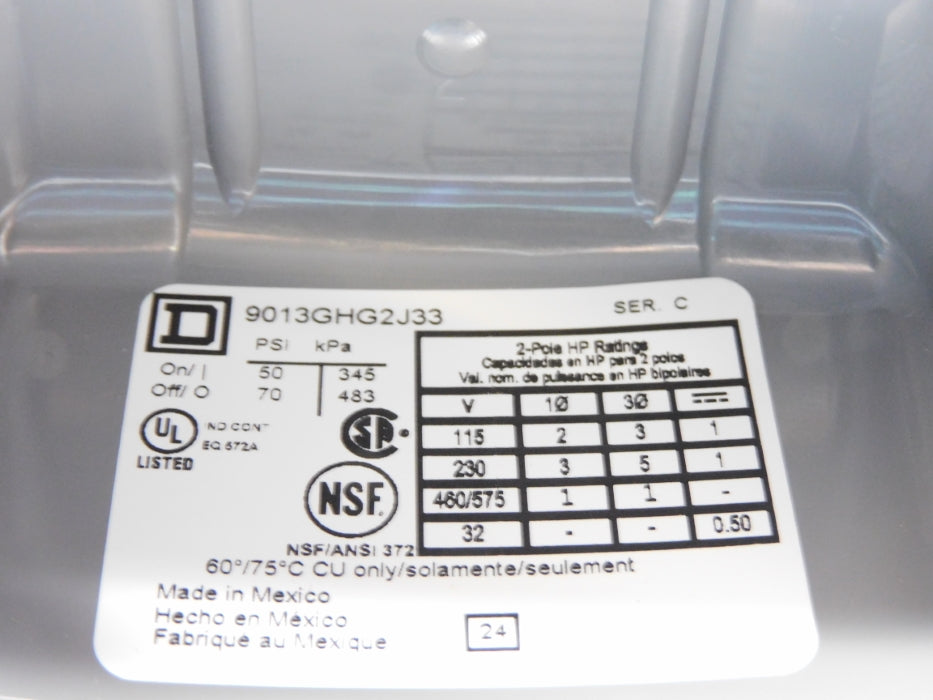 SQUARE D 9013GHG2J33 SER. C 50/70PSI NSMP