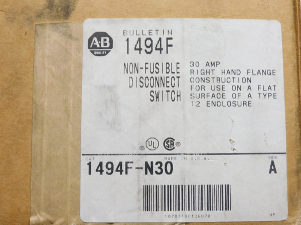 ALLEN BRADLEY 1494F-N30 SER. A 600VAC 30A (BR/WH) NSMP
