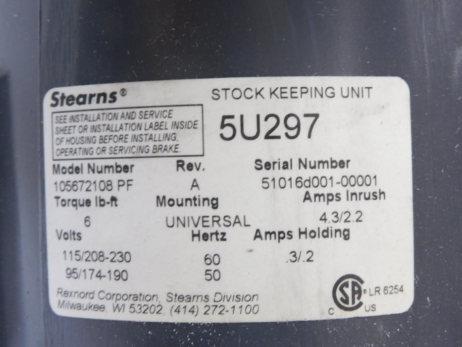 STEARNS 105672108PF 5U297 1725RPM NSMP