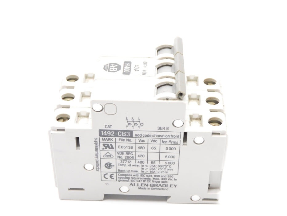 ALLEN BRADLEY 1492-CB3H400 SER. B 40A 480VAC (GY/BL) NSMP