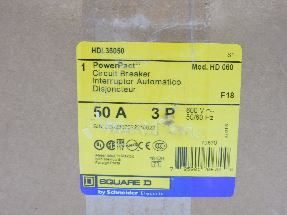 SQUARE D HDL36050 600V 50A NSMP