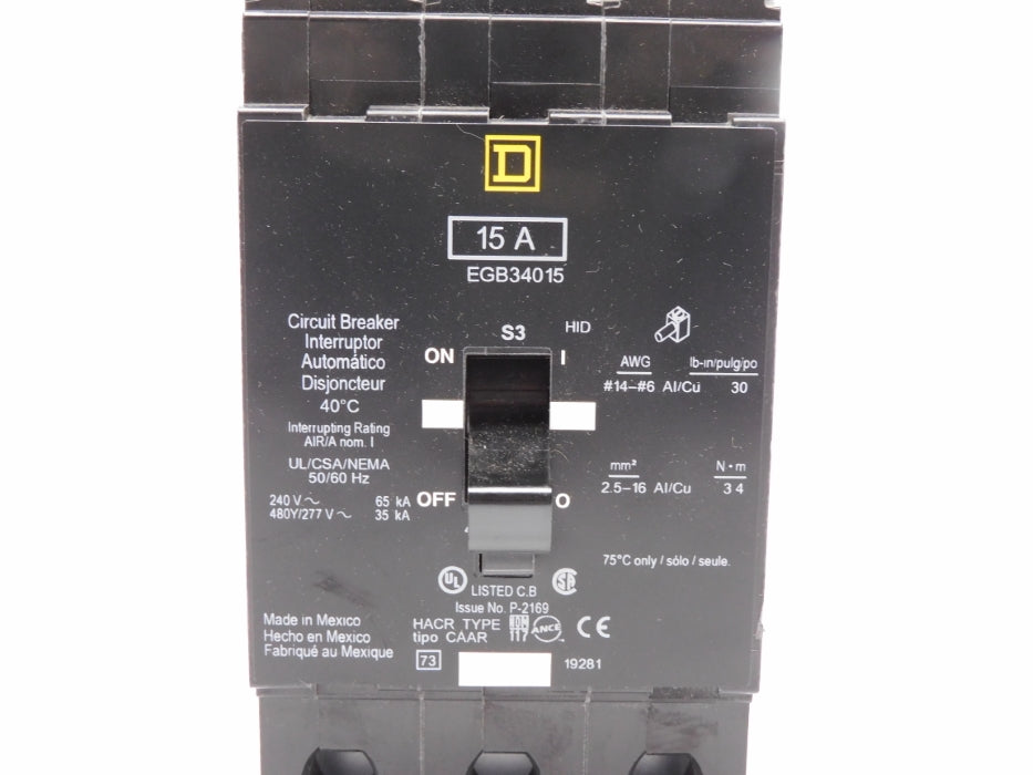 SQUARE D EGB34015 15A 480/277V NSMP