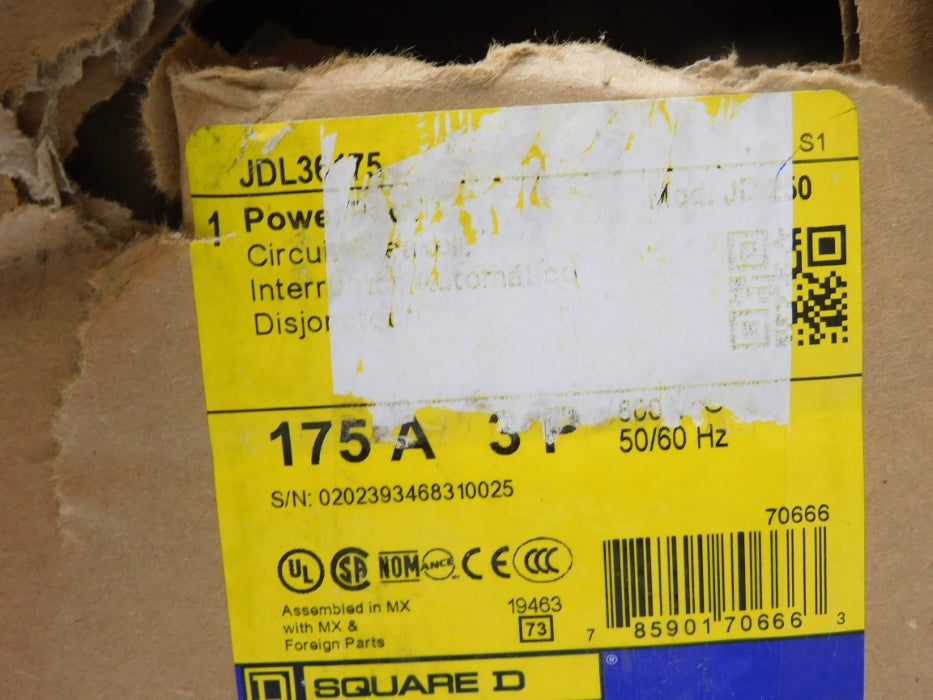 SQUARE D JDL36175 600V 175A (AS PICTURED) NSMP