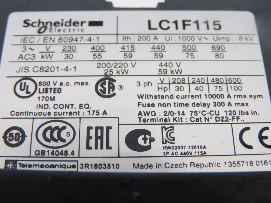 SCHNEIDER ELECTRIC LC1F115 (AS PICTURED) UNMP