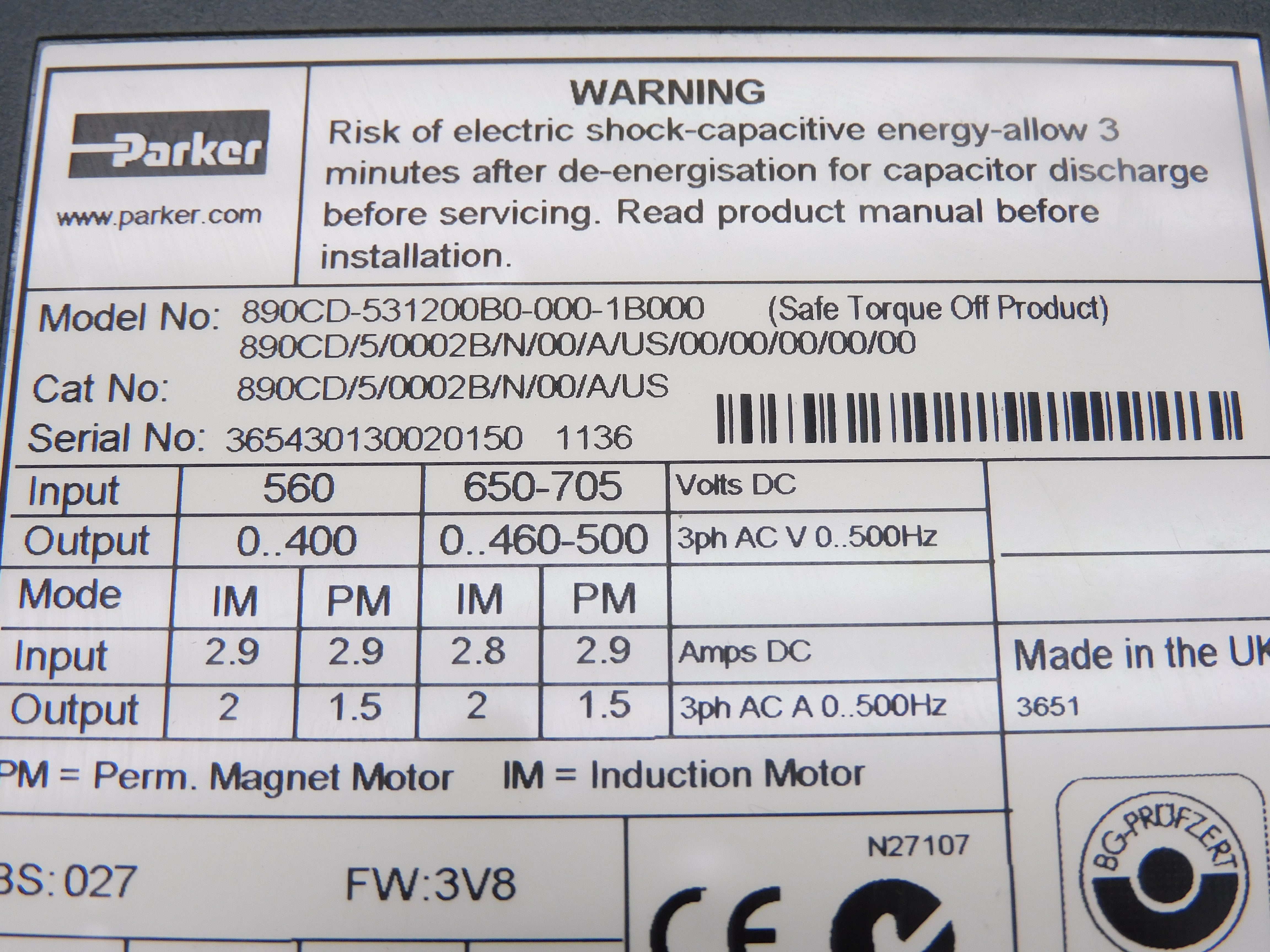 PARKER 890CD-531200B0-000-1B000 (AS PICTURED) UNMP