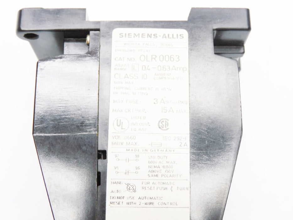 SIEMENS-ALLIS OLR0063 0.4-0.63A 660V UNMP