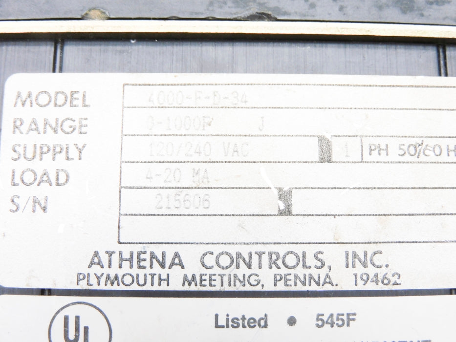 ATHENA CONTROLS 4000-F-D-34 0-1000F UNMP