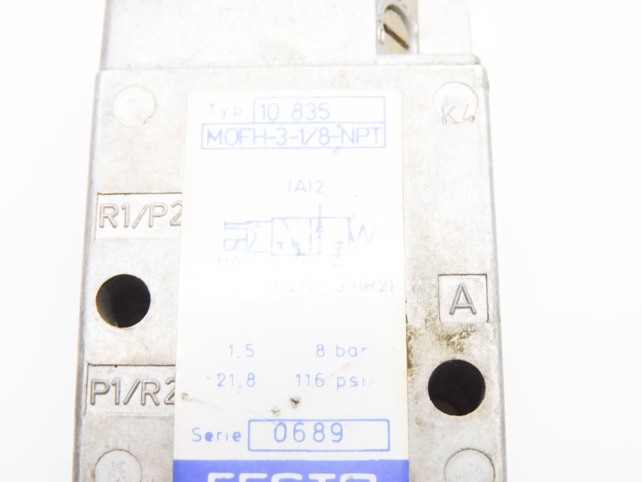 FESTO MOFH-3-1/8-NPT SER. 0689 10835 1/8" 116PSI UNMP