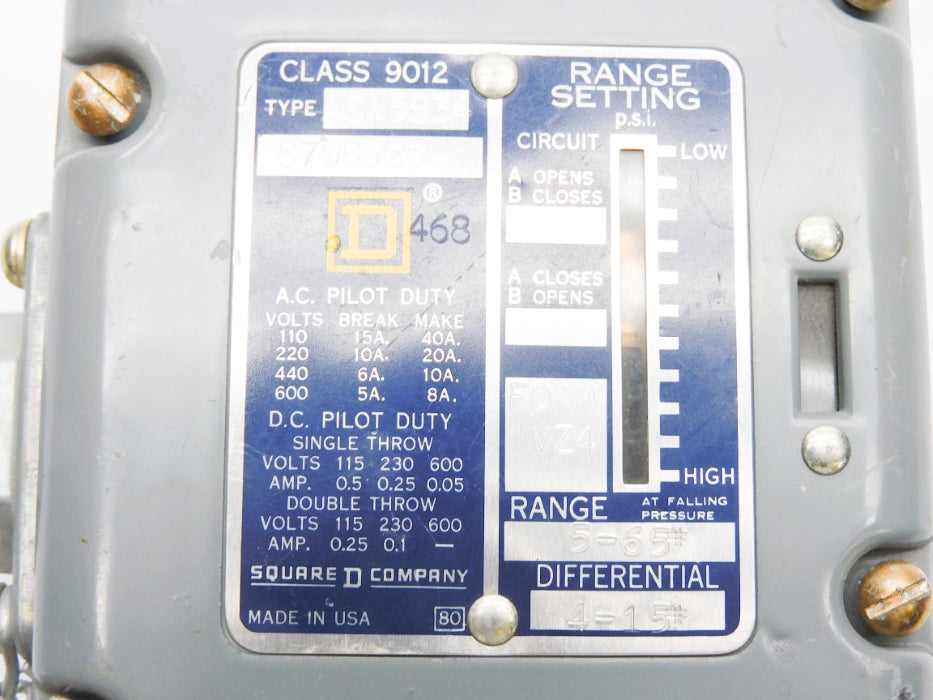 SQUARE D 9012ACW5S34 5-65PSI UNMP