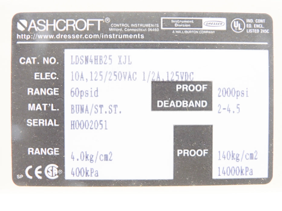 ASHCROFT LDSN4HB25 60PSID NSMP