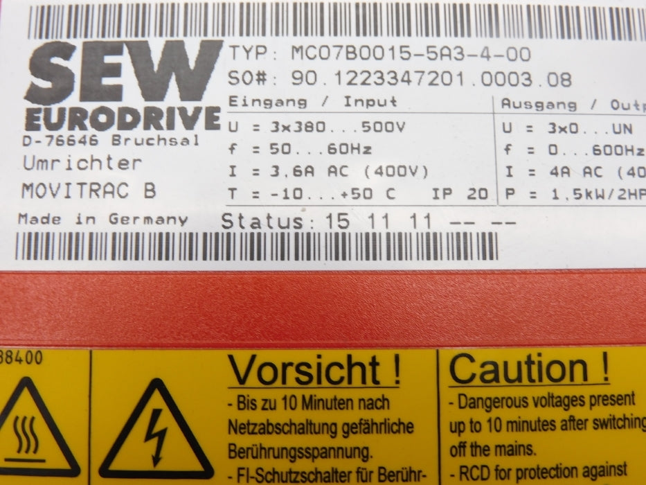 SEW EURODRIVE MC07B0015-5A3-4-00 UNMP