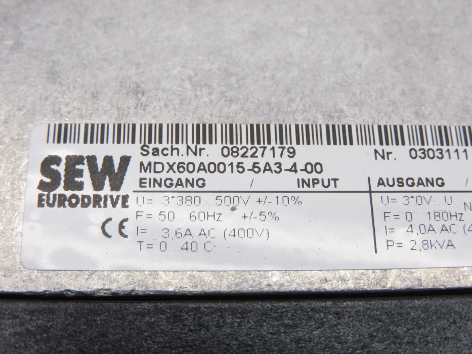 SEW EURODRIVE MDS60A0015-5A3-4-0T 08273502 (AS PICTURED) UNMP