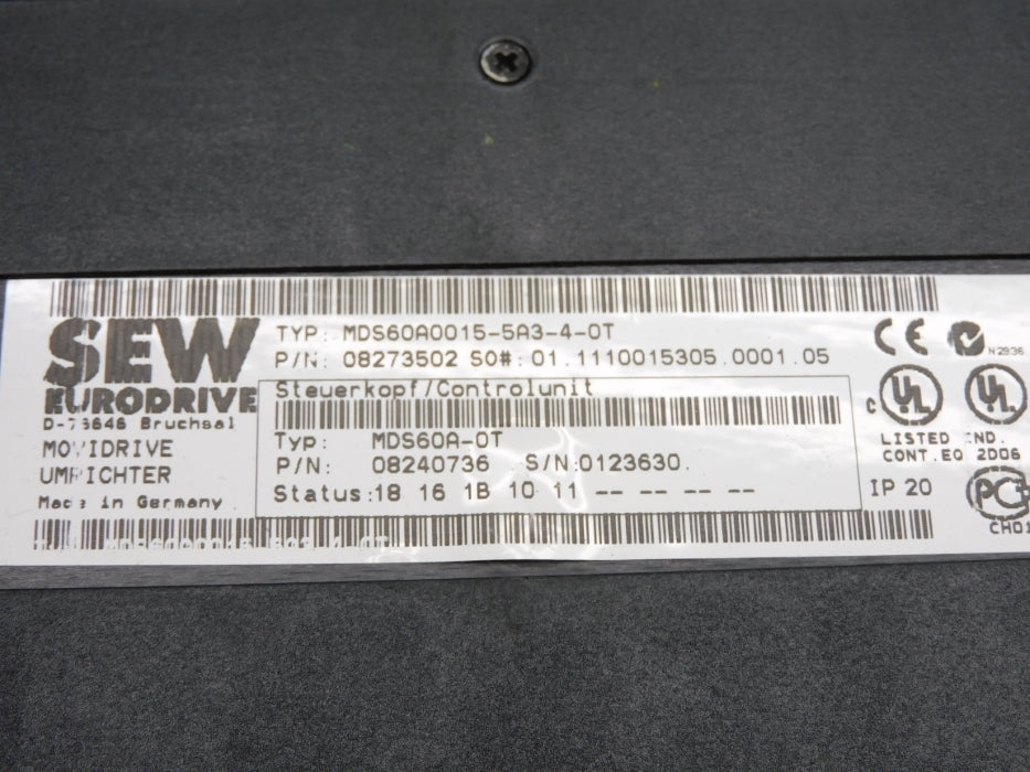 SEW EURODRIVE MDS60A0015-5A3-4-0T 08273502 (AS PICTURED) UNMP