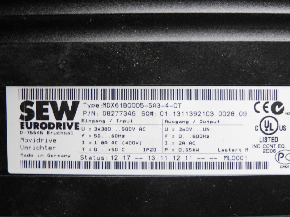 SEW EURODRIVE MDX61B0005-5A3-4-0T 08277346 REMAN