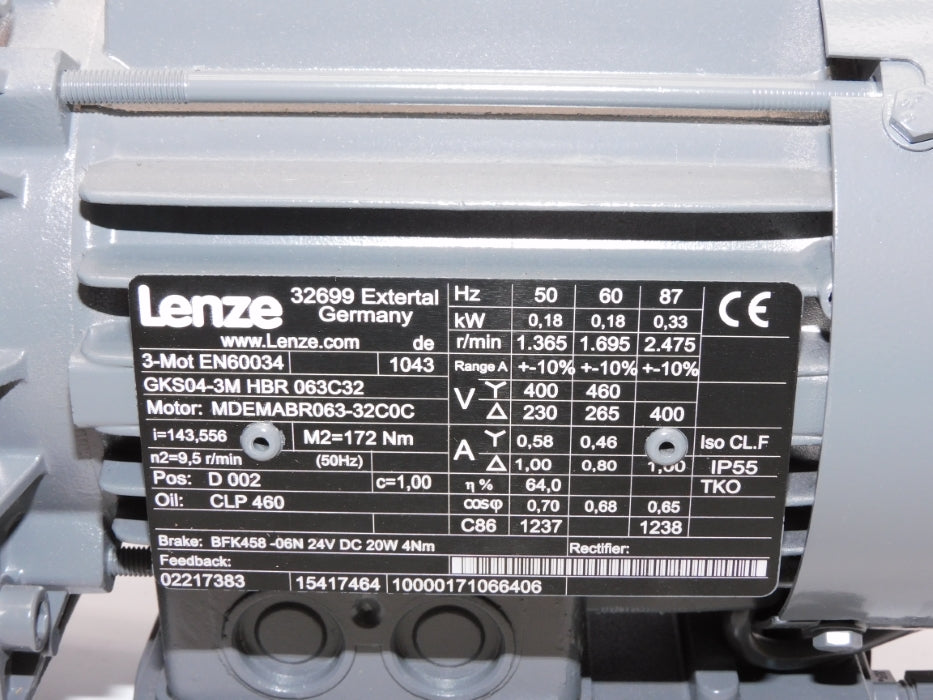 LENZE GKS04-3MHBR063C32 MDEMAXX063-32C0C 460V 0.80A NSNP
