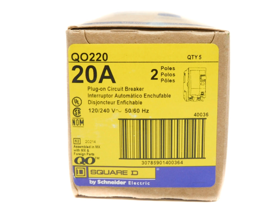 SQUARE D QO220 20A 120/240V (PKG OF 5) NSMP
