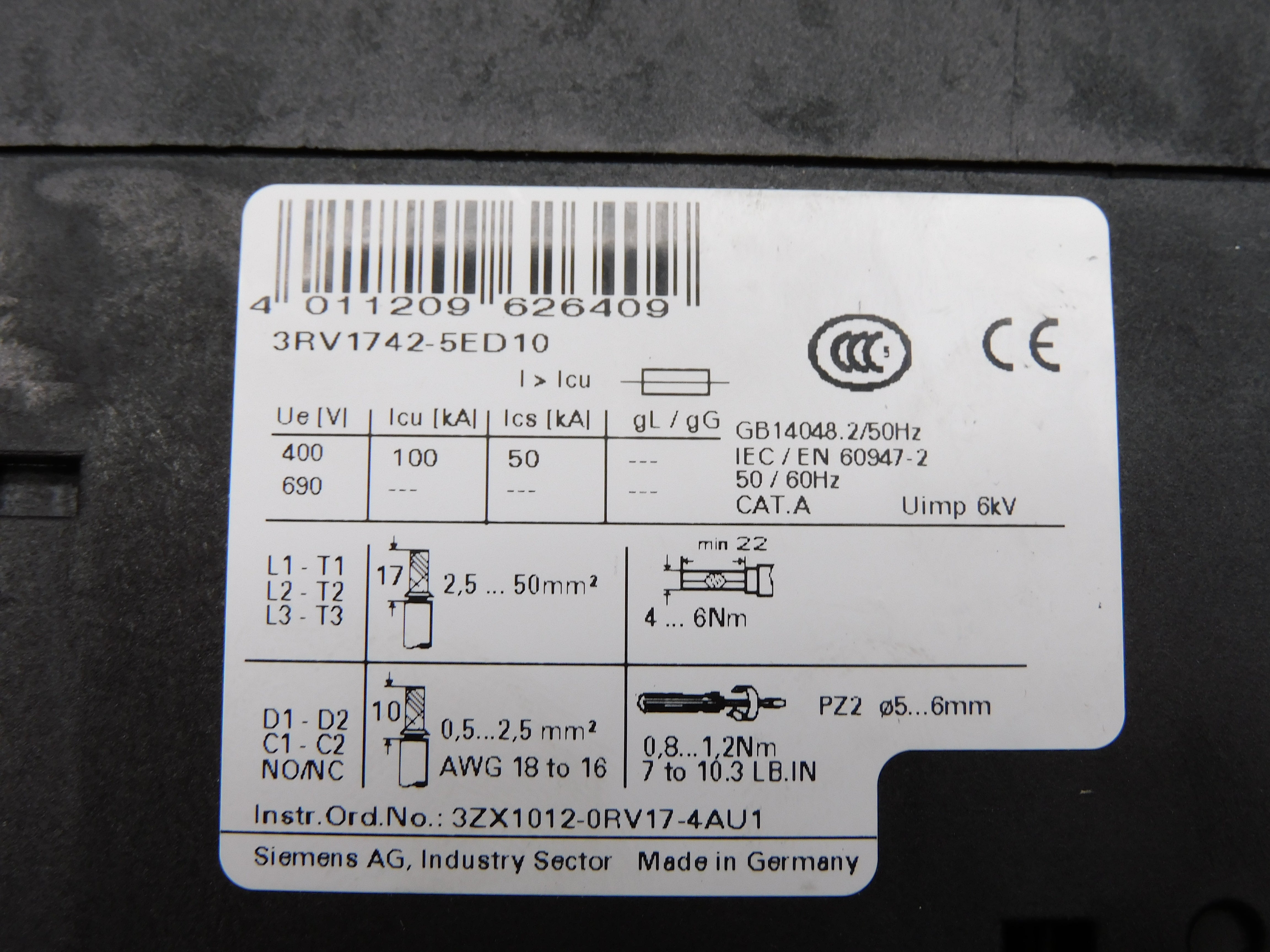 SIEMENS 3RV1742-5ED10 30A 480V NSNP