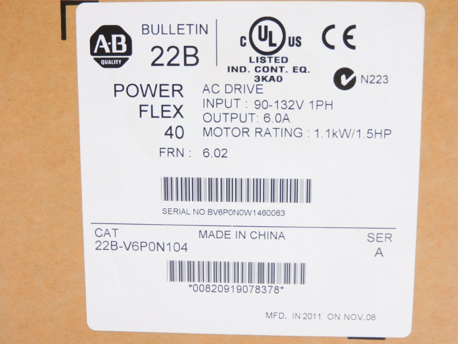 ALLEN BRADLEY 22B-V6P0N104 SER. A F/W 6.02 NSMP