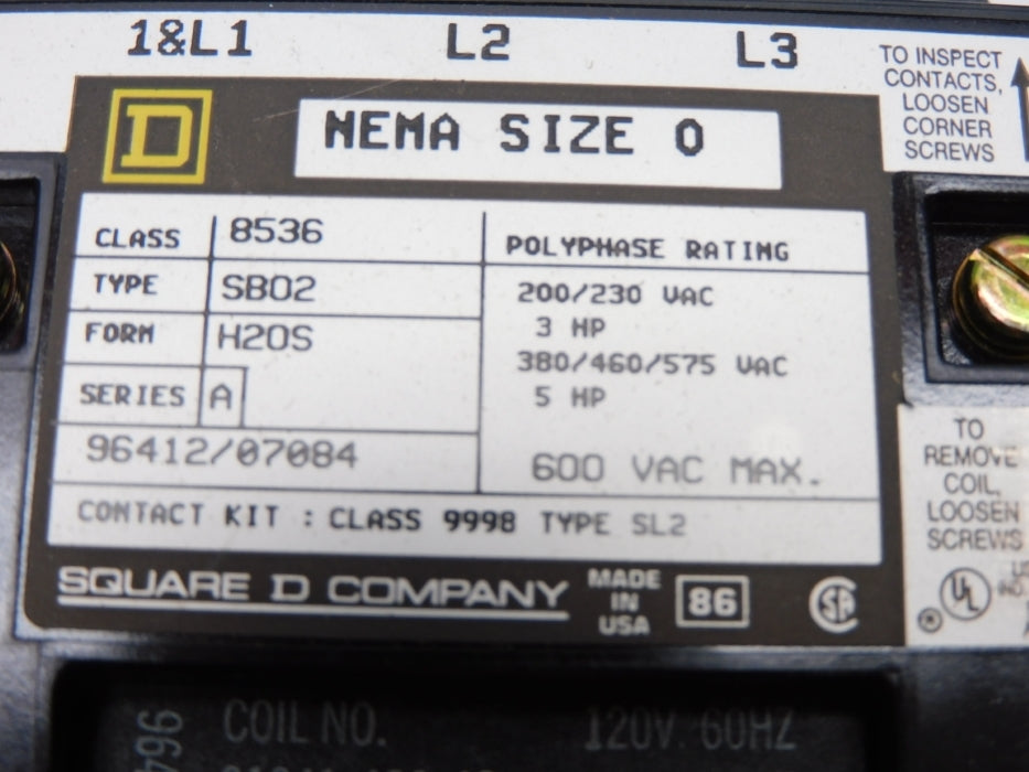SQUARE D 8536SB02V02 SER. A 110/120V NSMP