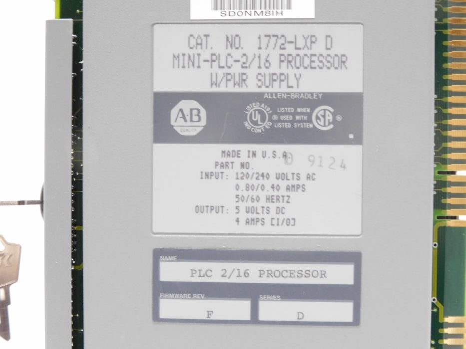 ALLEN BRADLEY 1772-LXP SER. D F/W F 120/240VAC 0.80/.40A UNMP