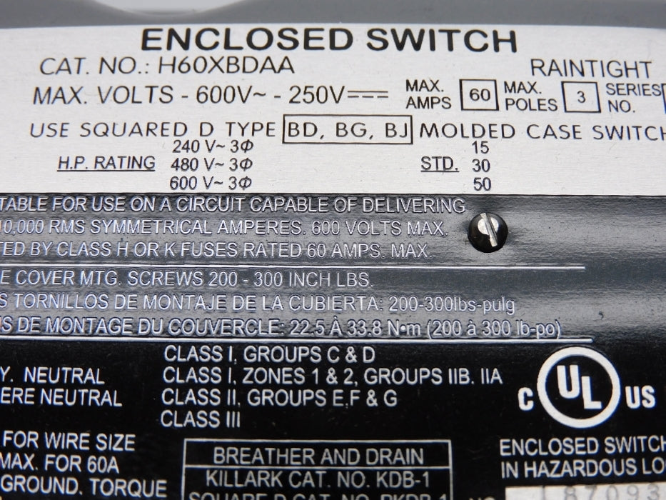 SQUARE D H60XBDAA (AS PICTURED)  NSMP