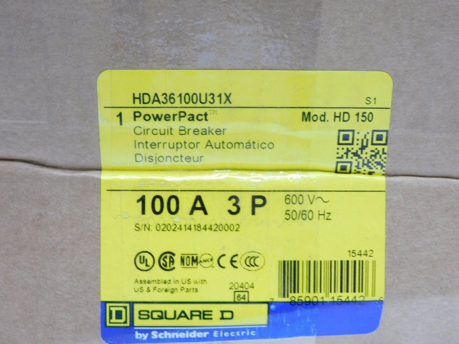 SQUARE D HDA36100U31X 100A 600V NSMP