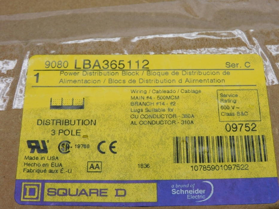 SQUARE D 9080LBA365112 SER. C NSFS