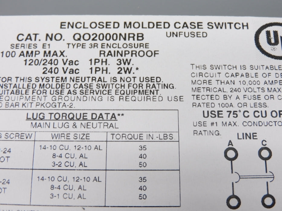 SQUARE D QO2000NRB SER. E01 NSMP