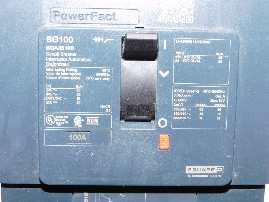 SQUARE D BGA36100 100A 600/347V NSNP
