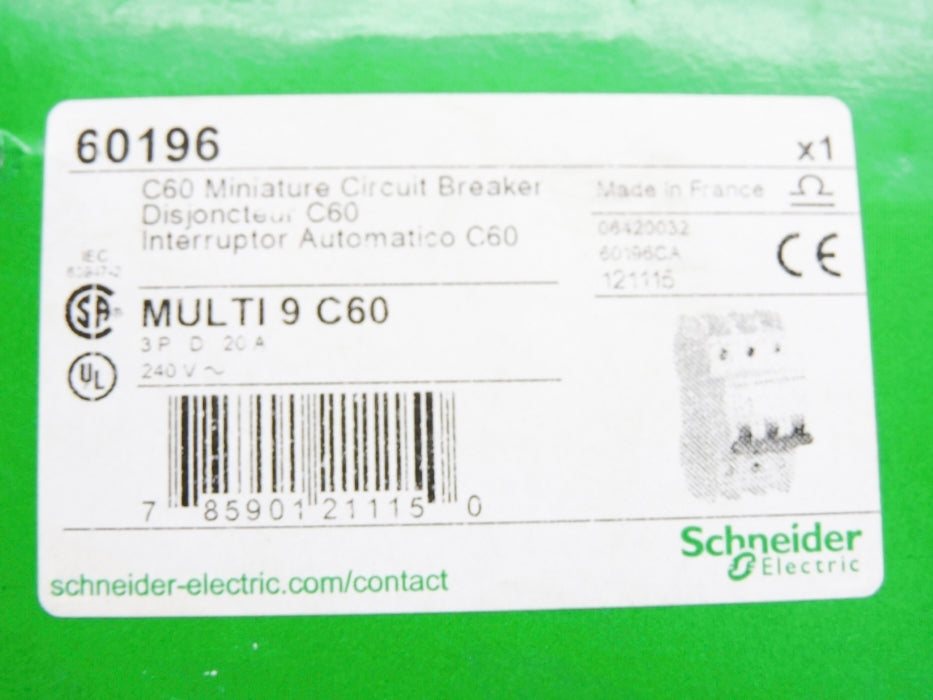 SCHNEIDER ELECTRIC 60196 20A 240V (AS PICTURED) NSMP