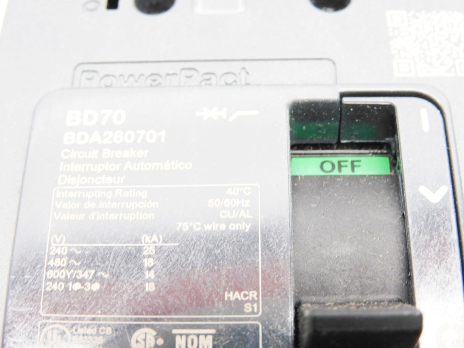 SQUARE D BDA260701 70A 480V NSMP