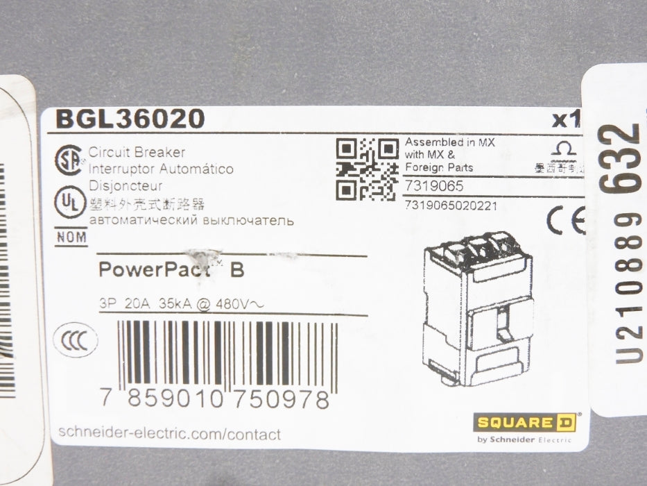 SQUARE D BGL36020 20A 480V NSMP